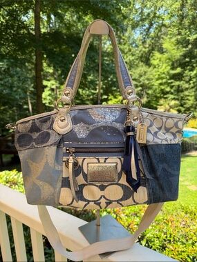 Coach Poppy Denim and Metallic Blue Patchwork Rocker Satchel 2010 w TAGS